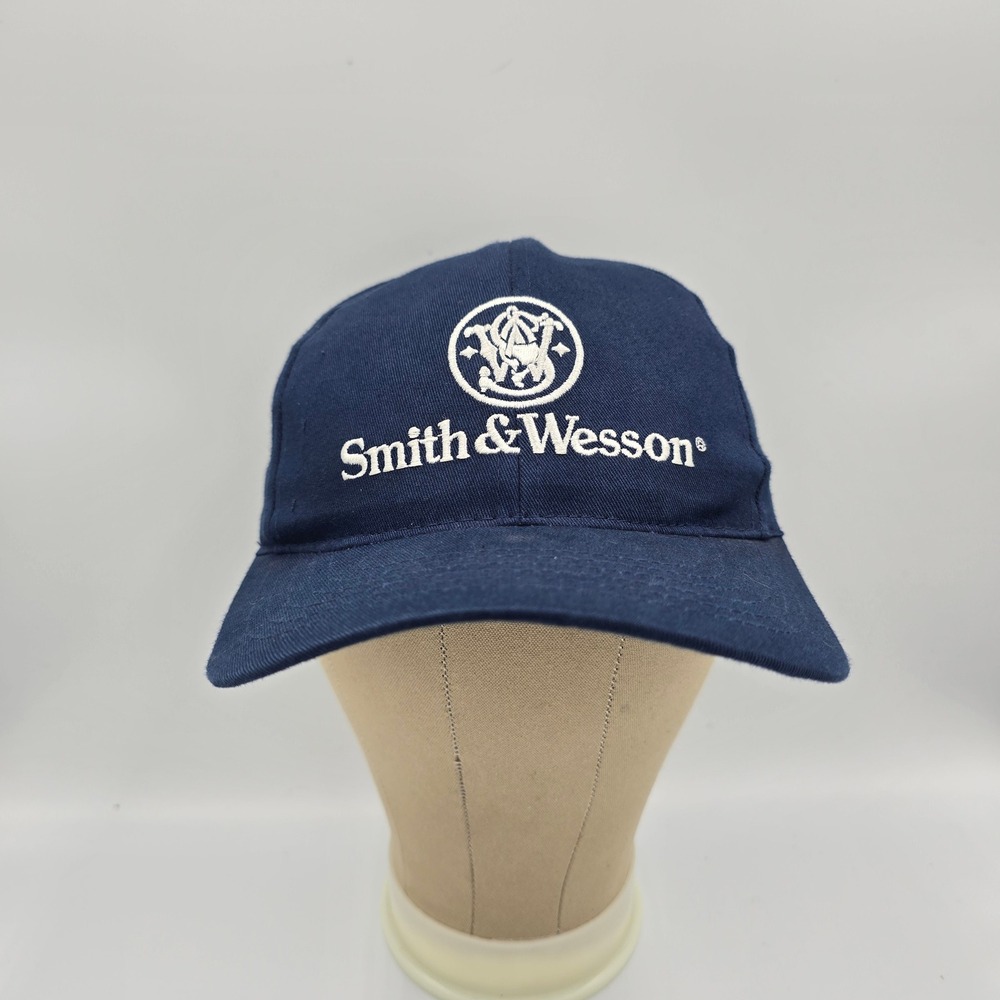 Vtg Smith & Wesson Hat Mens Navy Blue Embroidered Logo Snapback Baseball Cap